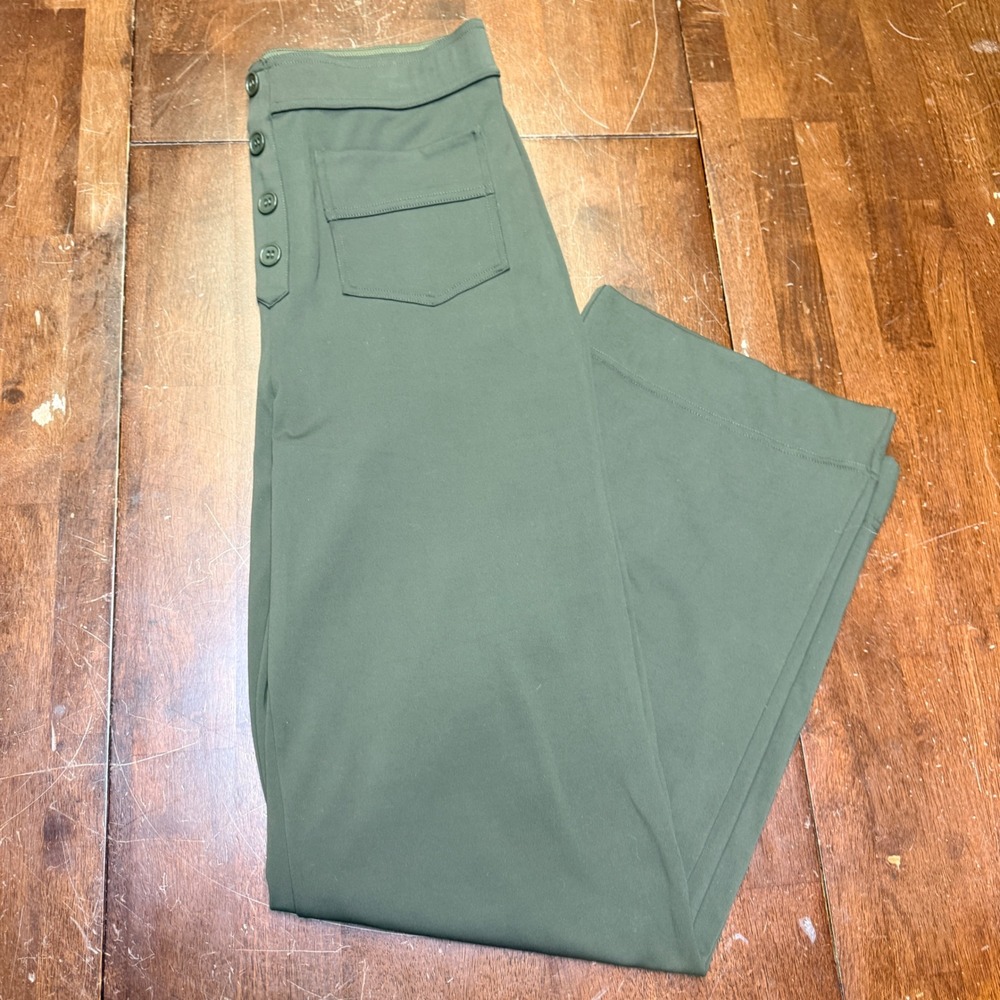 Halara Daystretch Wide Leg Pants Women M Tall Green High Waisted Button Detail - Picture 10 of 10